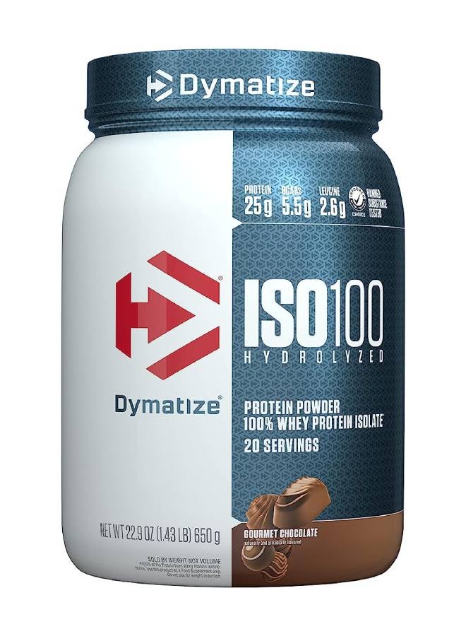 پودر پروتئین هیدرولیز شده ISO100، 100% ایزوله آب پنیر، 25 گرم پروتئین، 5.5 گرم BCAA، بدون گلوتن، جذب سریع، شکلات لذیذ، 650 گرم، 20 وعده
