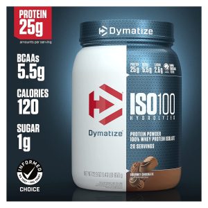 پودر پروتئین هیدرولیز شده ISO100، 100% ایزوله آب پنیر، 25 گرم پروتئین، 5.5 گرم BCAA، بدون گلوتن، جذب سریع، شکلات لذیذ، 650 گرم، 20 وعده