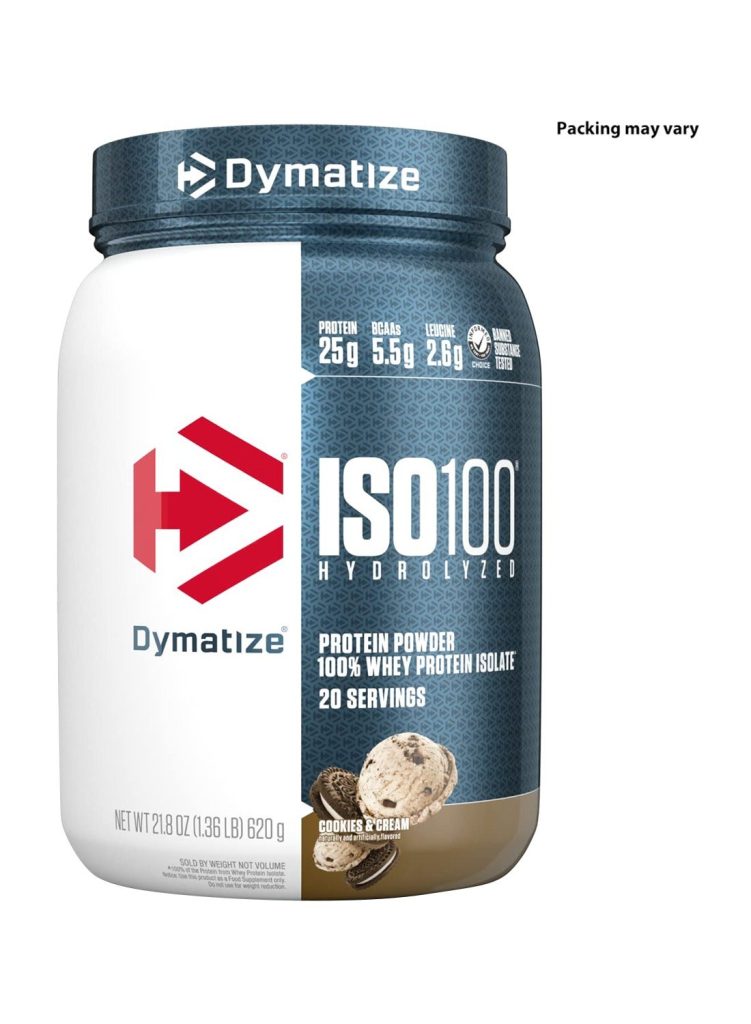 پودر ایزوله پروتئین آب پنیر هیدرولیز شده ISO 100 – طعم شیرینی و خامه – 620 گرم – 20 وعده – برای رشد عضلات