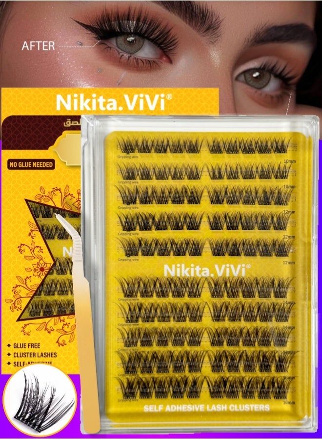کیت مژه پیش باند با موچین کیت دسته مژه های خود چسبنده، مژه های مصنوعی D Curl Pre Glued Lash Cluster Kit Wispy Lash Cluster Kit مژه مصنوعی برای مبتدیان و استفاده در سالن Press On DIY Lash Extension Kit کیت آرایش چشم Falselashes Eye 10-10 10-10