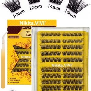 کیت مژه پیش باند با موچین کیت دسته مژه های خود چسبنده، مژه های مصنوعی D Curl Pre Glued Lash Cluster Kit Wispy Lash Cluster Kit مژه مصنوعی برای مبتدیان و استفاده در سالن Press On DIY Lash Extension Kit کیت آرایش چشم Falselashes Eye 10-10 10-10