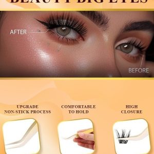 کیت مژه پیش باند با موچین کیت دسته مژه های خود چسبنده، مژه های مصنوعی D Curl Pre Glued Lash Cluster Kit Wispy Lash Cluster Kit مژه مصنوعی برای مبتدیان و استفاده در سالن Press On DIY Lash Extension Kit کیت آرایش چشم Falselashes Eye 10-10 10-10